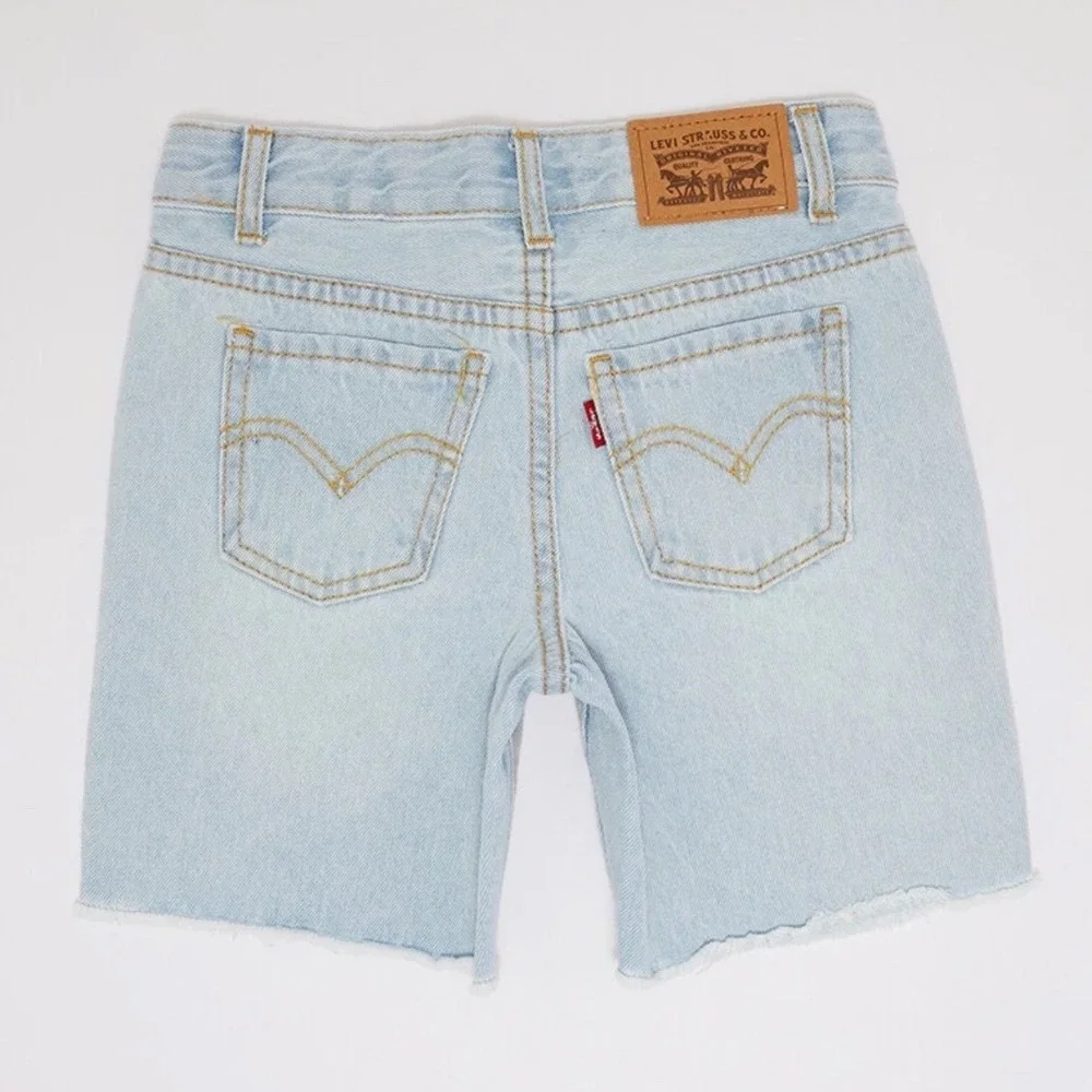 Levis Girls Light Wash Distressed Low‎ Pitch Midi Denim Shorts Size 7 Reg Pink